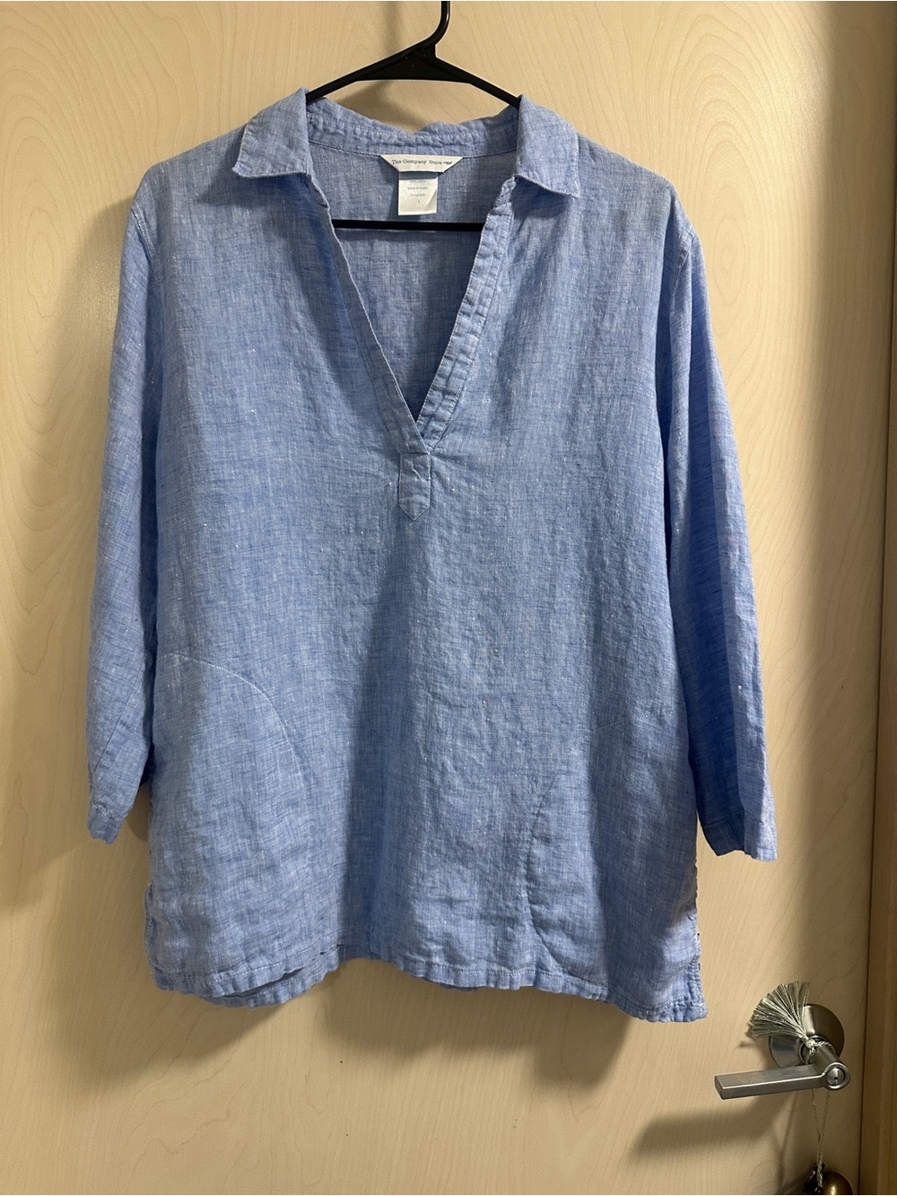 The Company Store 100% Linen Tunic Top Large Vneck Coastal Grandma Lagenlook